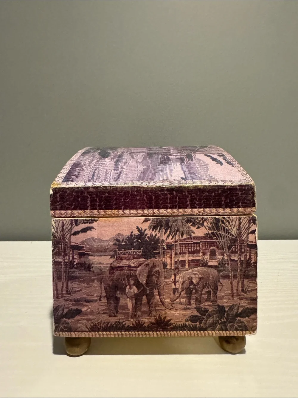 Decorative Purple Patterned Storage Box with Ring Handle